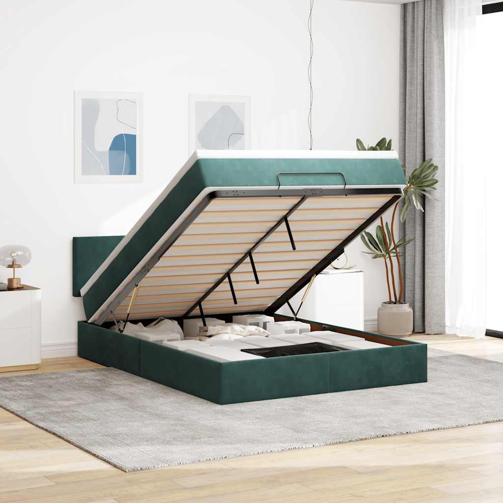 Ottoman-Bett Mit Matratze Samt Dunkelgrün
