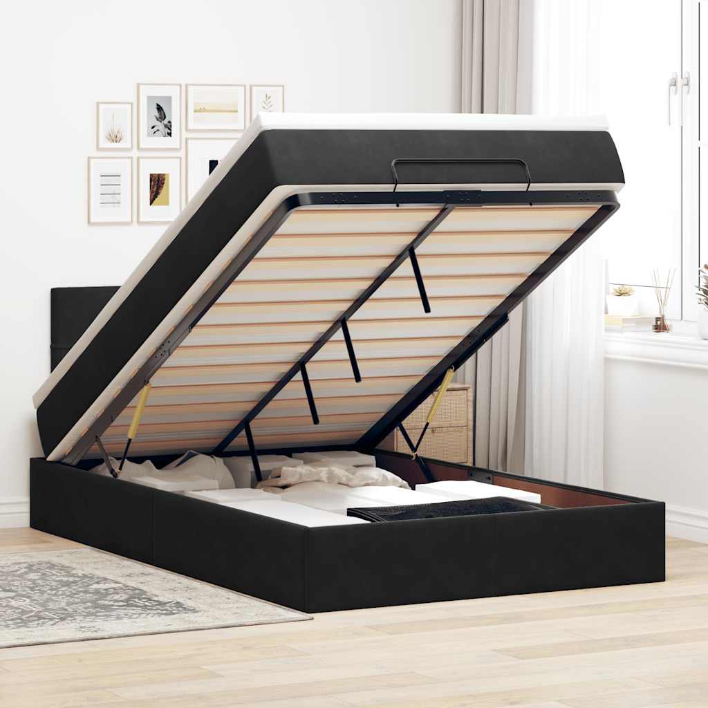 Ottoman-Bett Mit Matratze Samt Schwarz