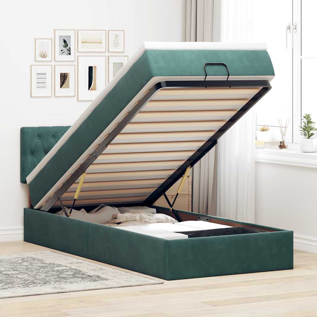 Ottoman-Bett Mit Matratze Samt Dunkelgrün