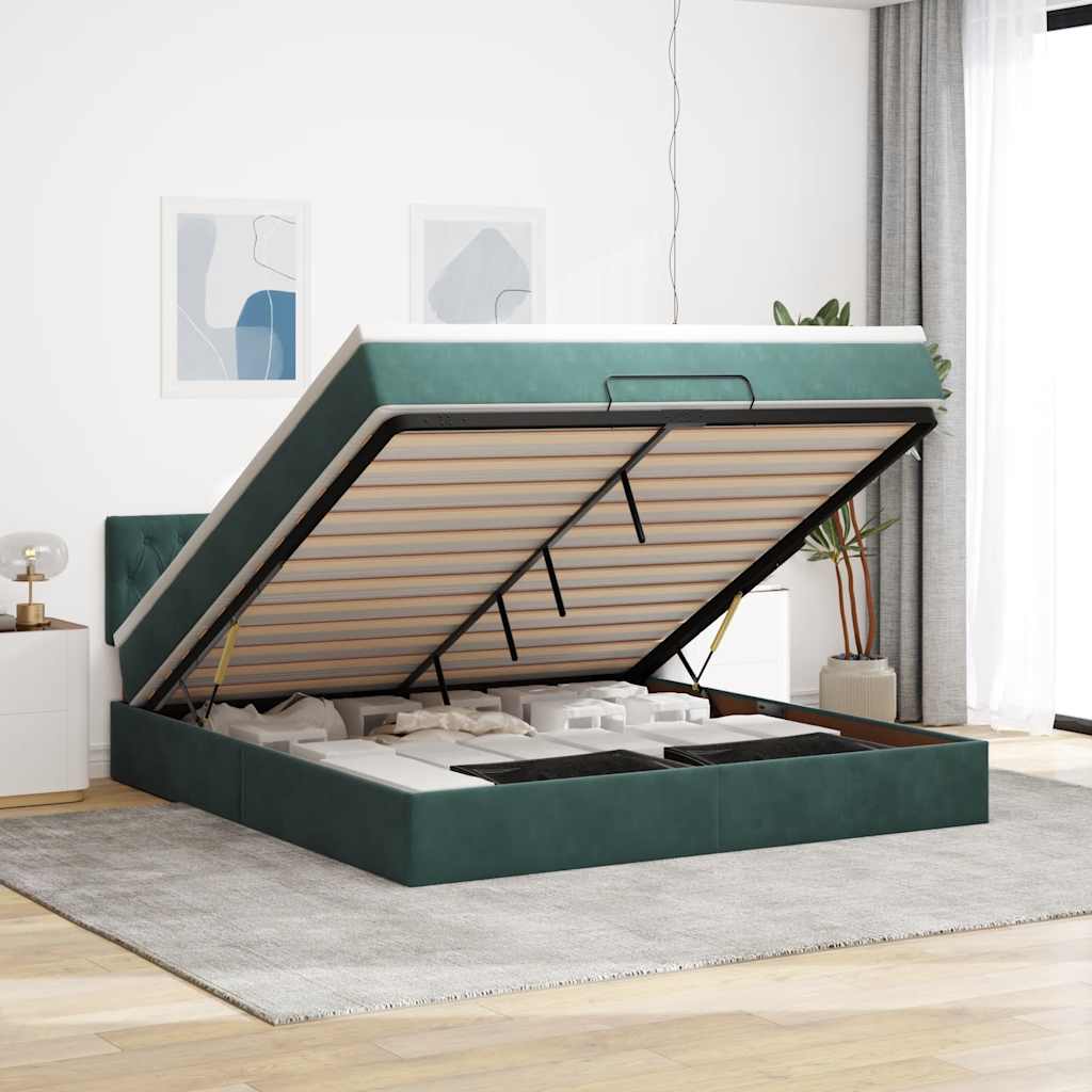 Ottoman-Bett Mit Matratze Samt Dunkelgrün