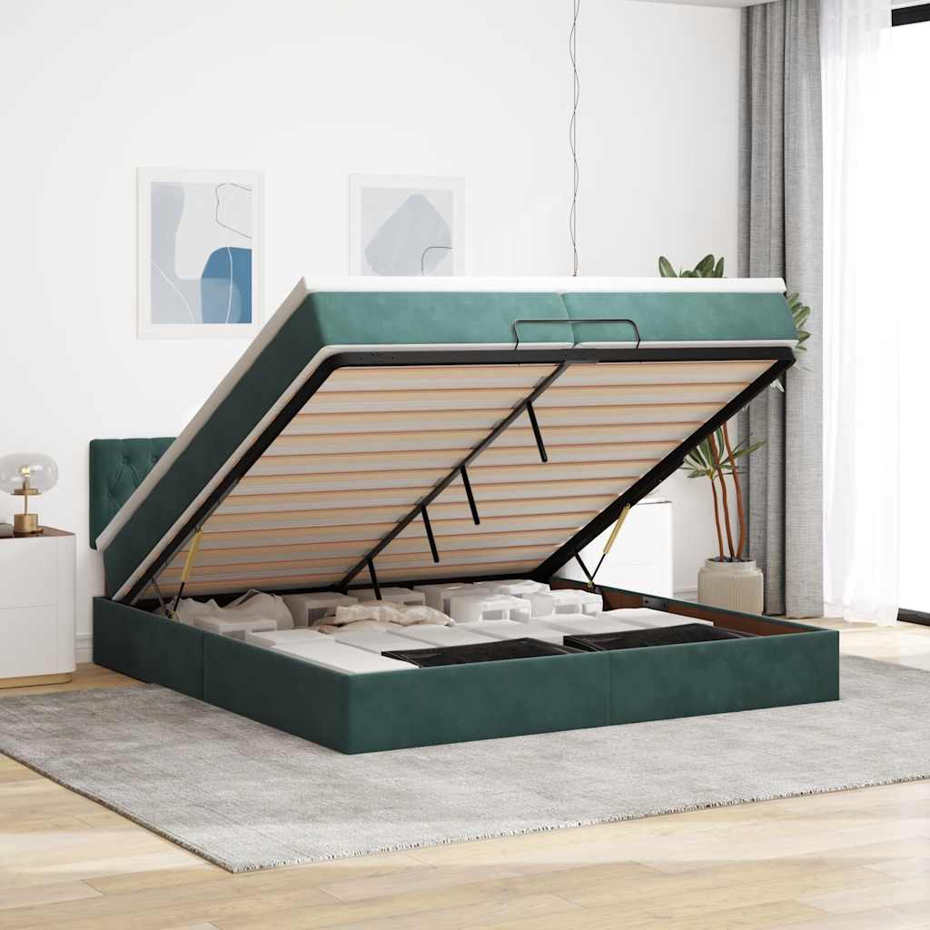 Ottoman-Bett Mit Matratze Samt Dunkelgrün