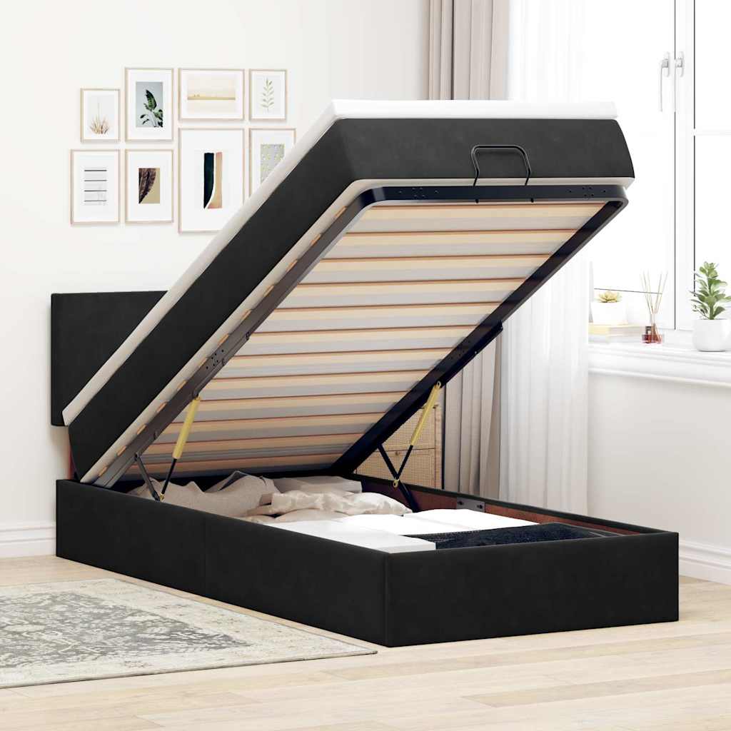 Ottoman-Bett Mit Matratze & Leds Samt Schwarz