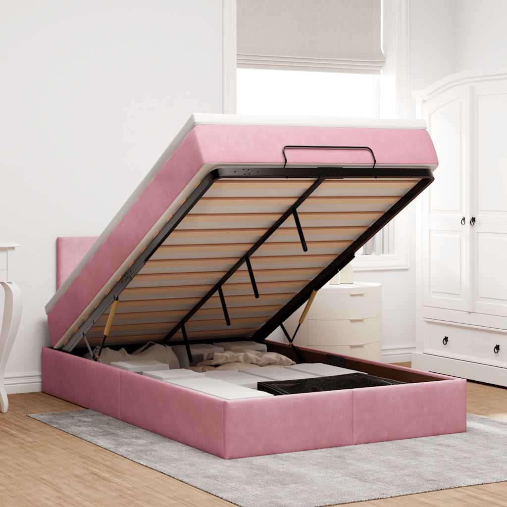 Ottoman-Bett Mit Matratze & Leds Samt Rosa