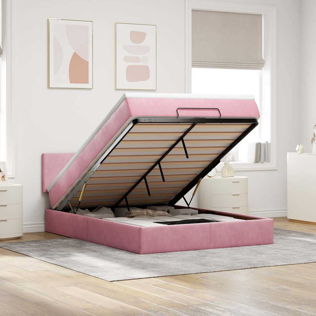 Ottoman-Bett Mit Matratze & Leds Samt Rosa
