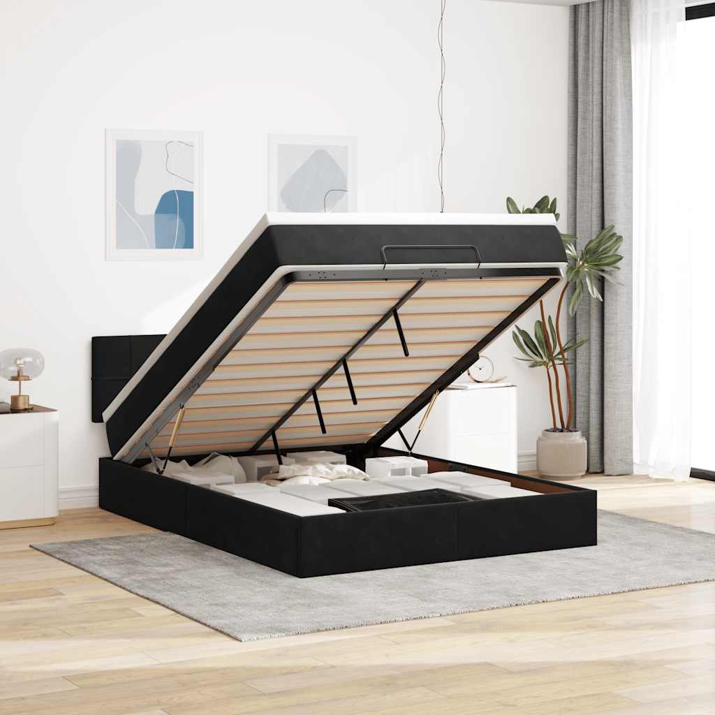 Ottoman-Bett Mit Matratze & Leds Samt Schwarz
