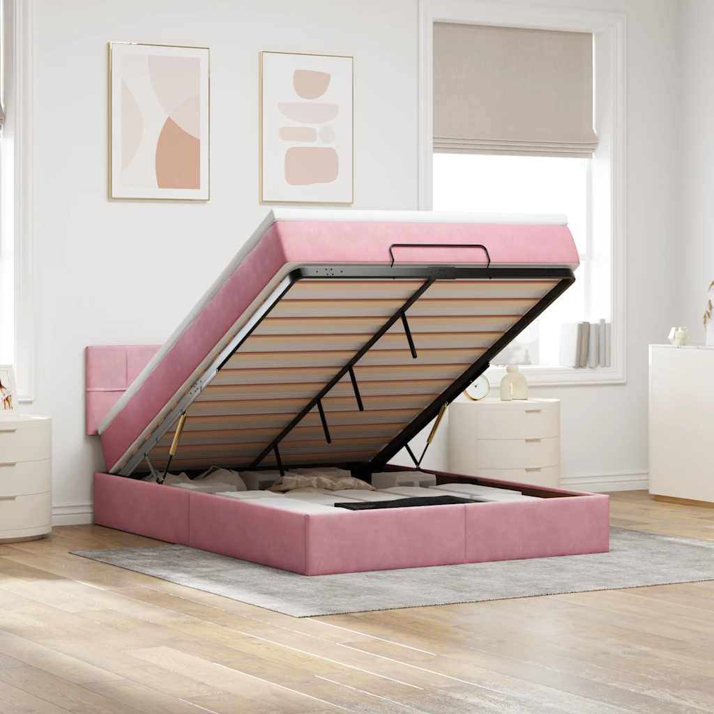 Ottoman-Bett Mit Matratze & Leds Samt Rosa