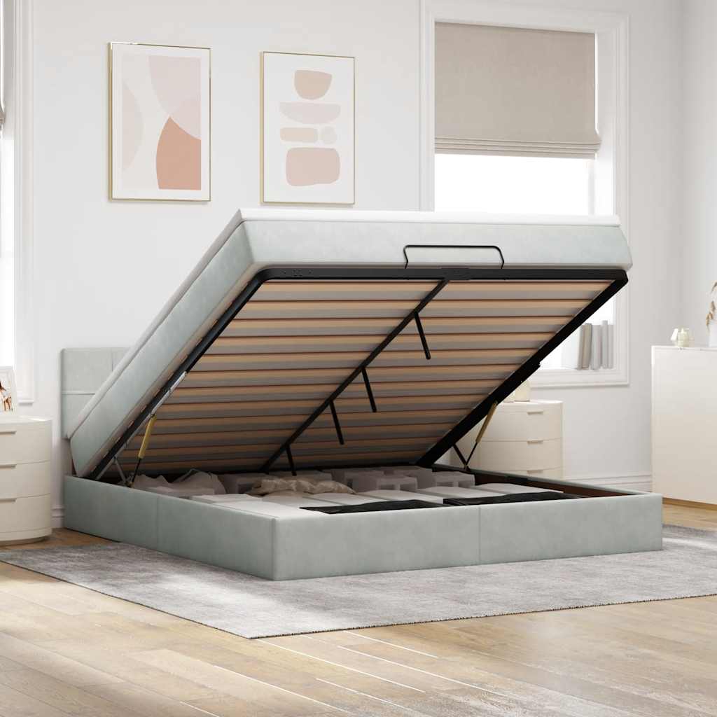 Ottoman-Bett Mit Matratze & Leds Samt Hellgrau