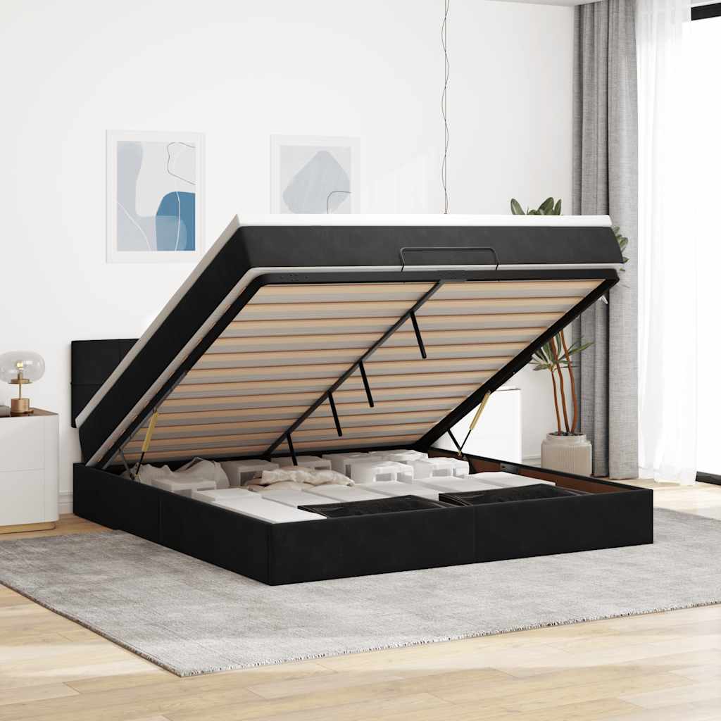 Ottoman-Bett Mit Matratze & Leds Samt Schwarz