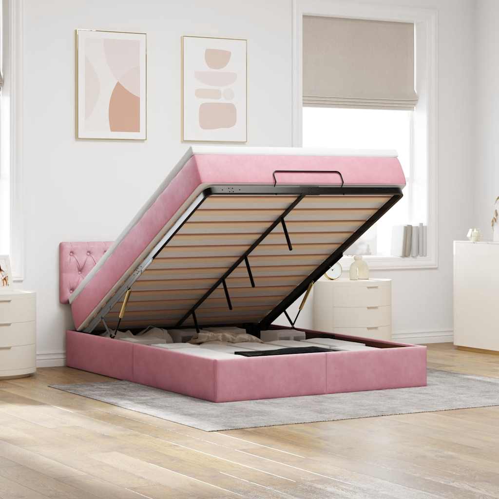Ottoman-Bett Mit Matratze & Leds Samt Rosa