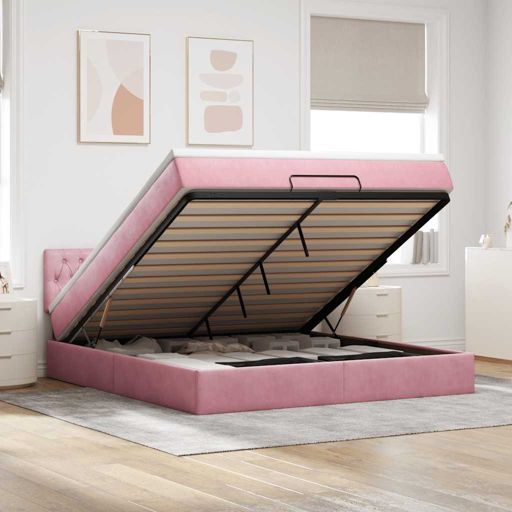 Ottoman-Bett Mit Matratze & Leds Samt Rosa