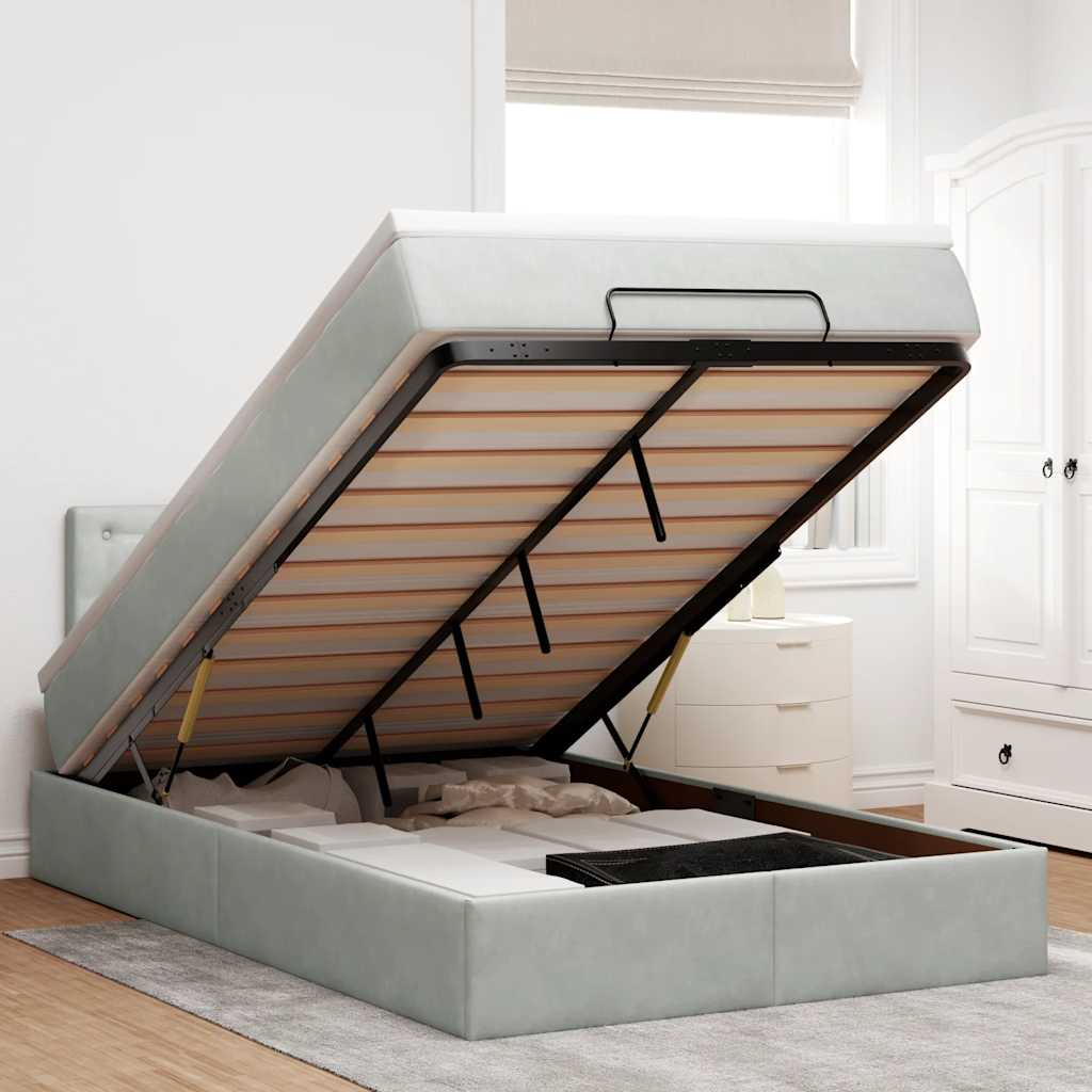 Ottoman-Bett Mit Matratze & Leds Samt Hellgrau