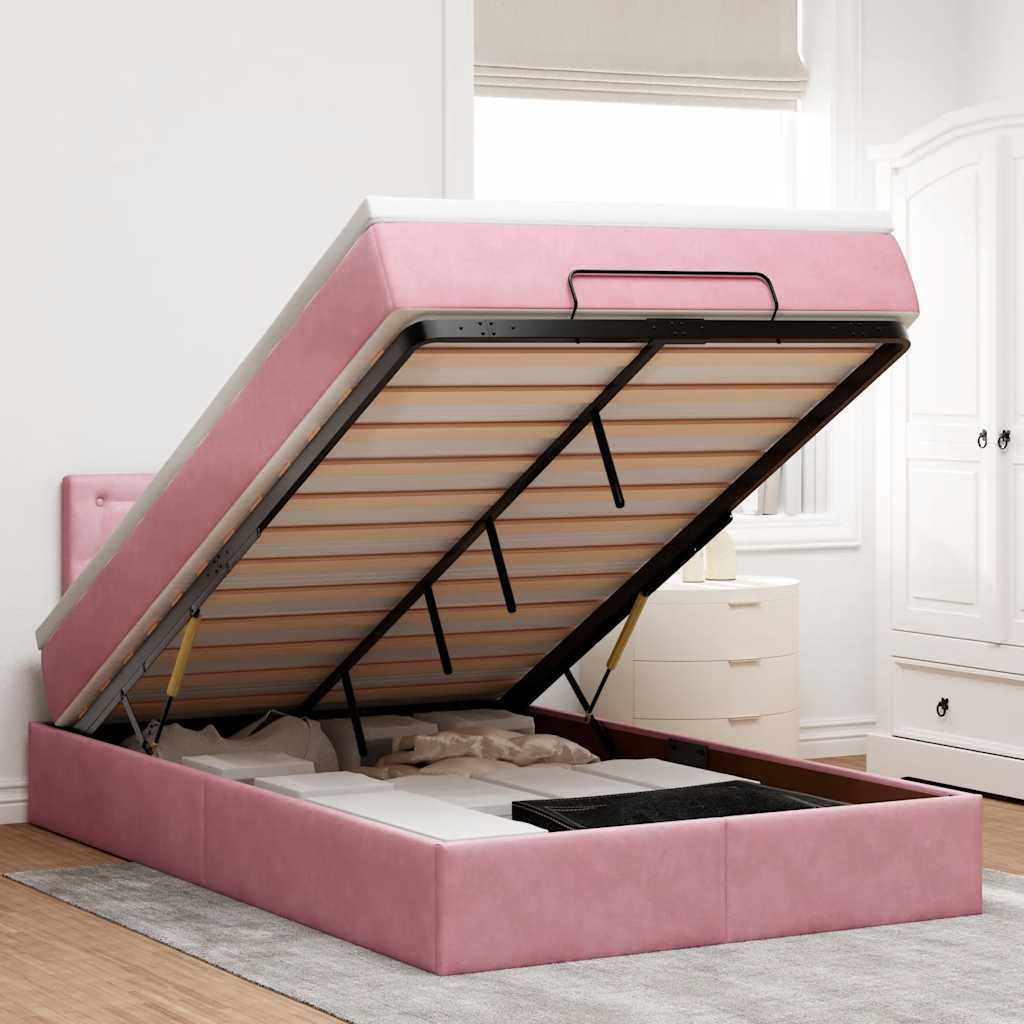 Ottoman-Bett Mit Matratze & Leds Samt Rosa