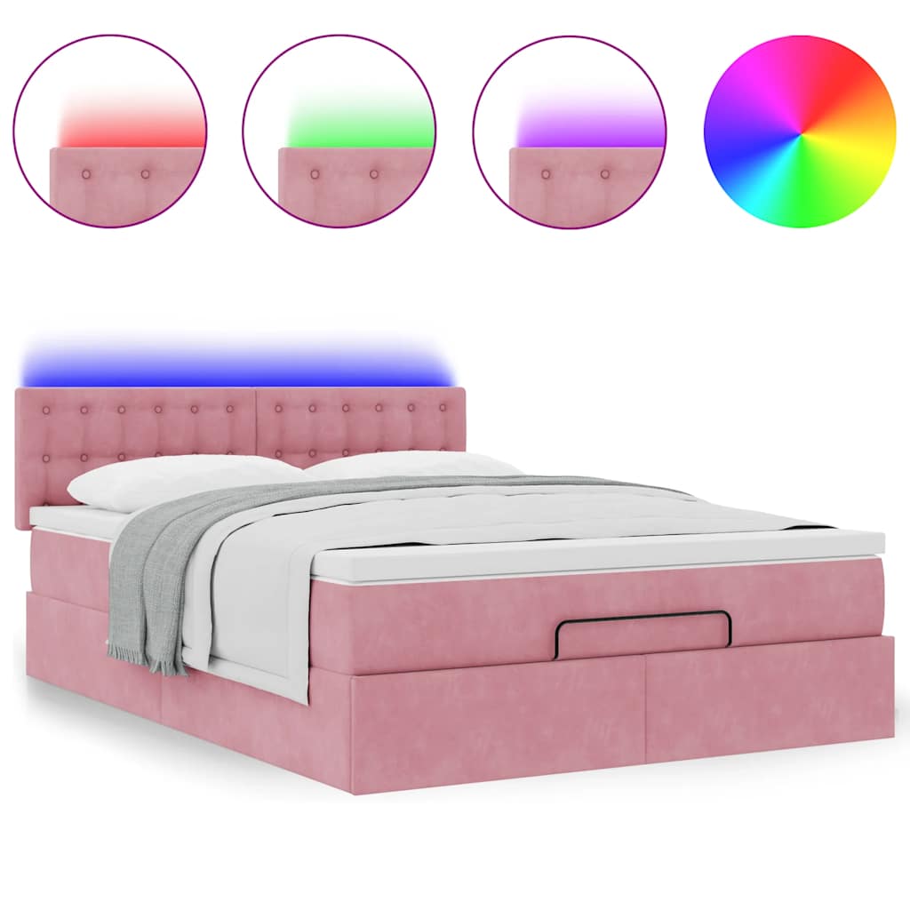 Ottoman-Bett Mit Matratze & Leds Samt Rosa