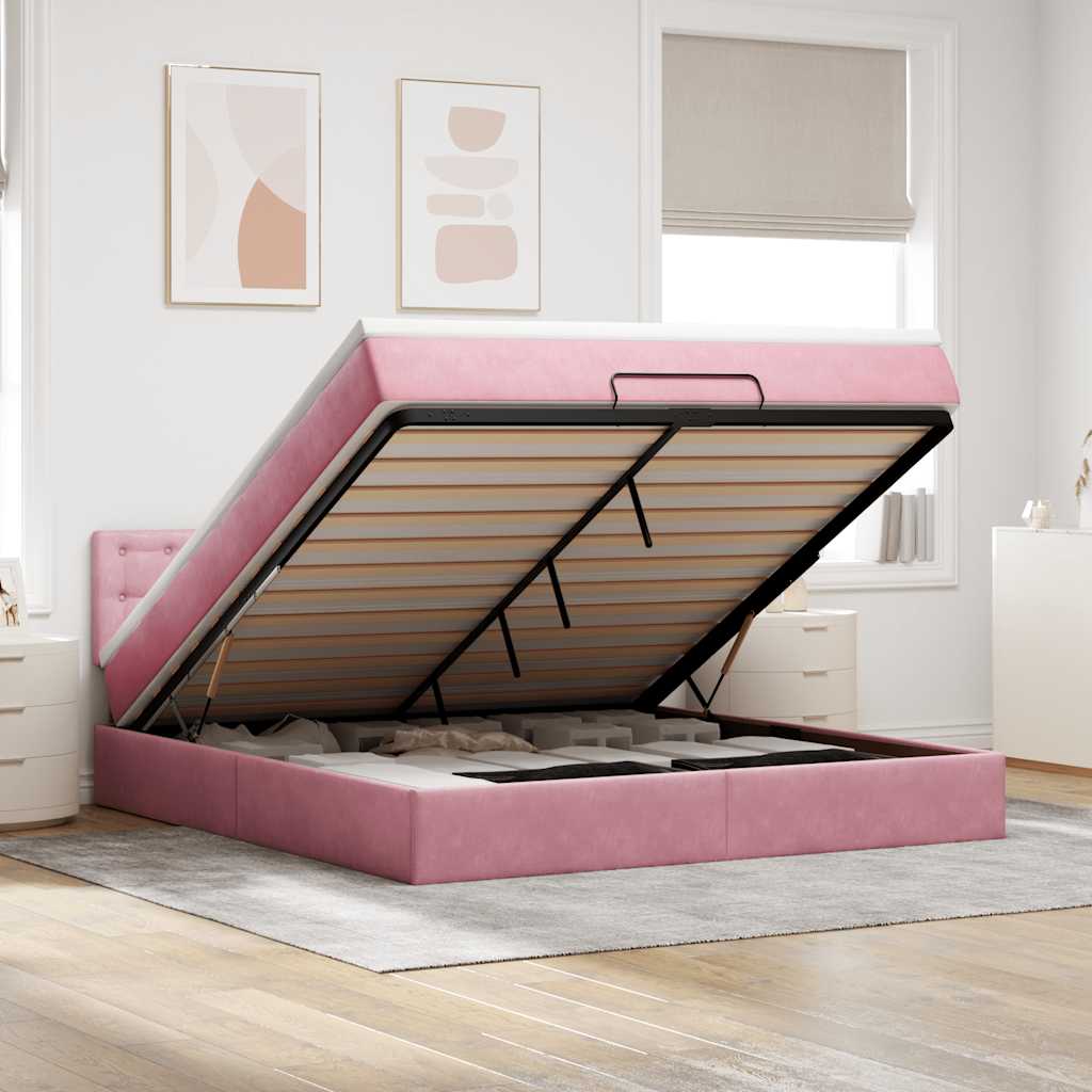 Ottoman-Bett Mit Matratze & Leds Samt Rosa
