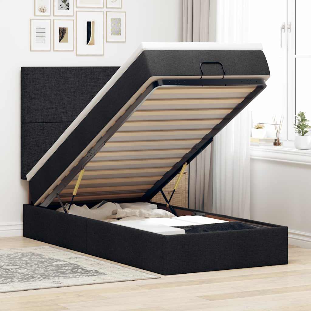 Ottoman-Bett Mit Matratze Stoff Schwarz