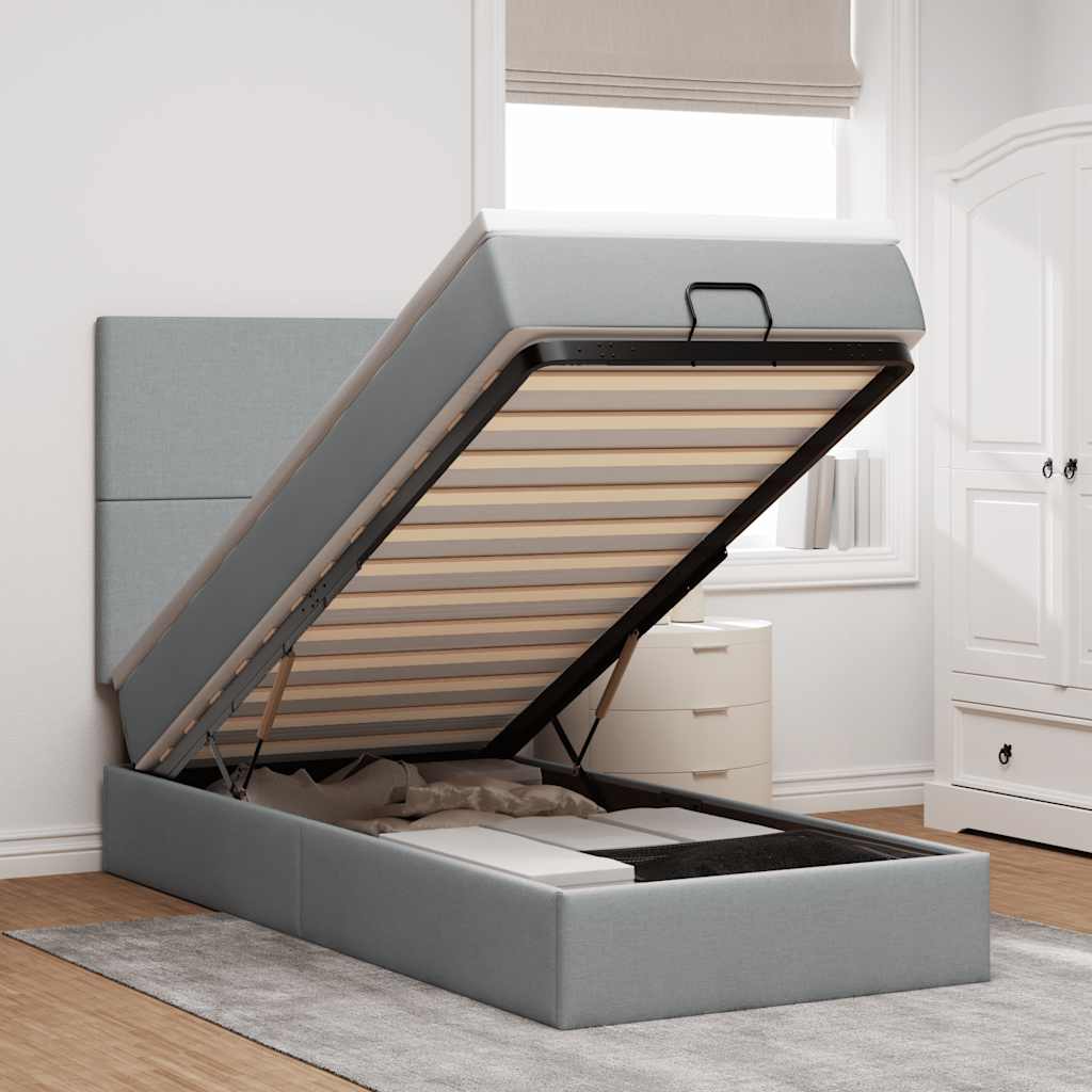 Ottoman-Bett Mit Matratze Stoff Hellgrau
