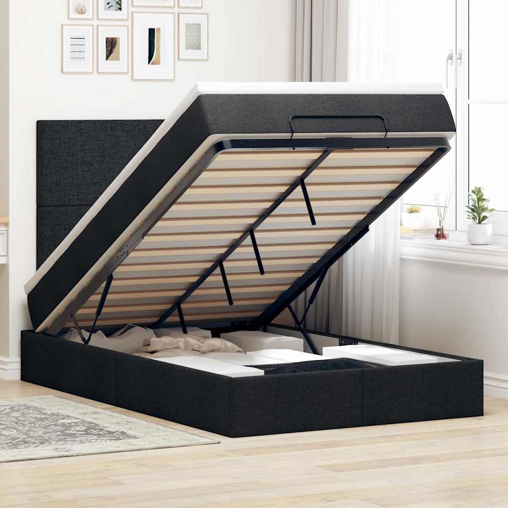 Ottoman-Bett Mit Matratze Stoff Schwarz