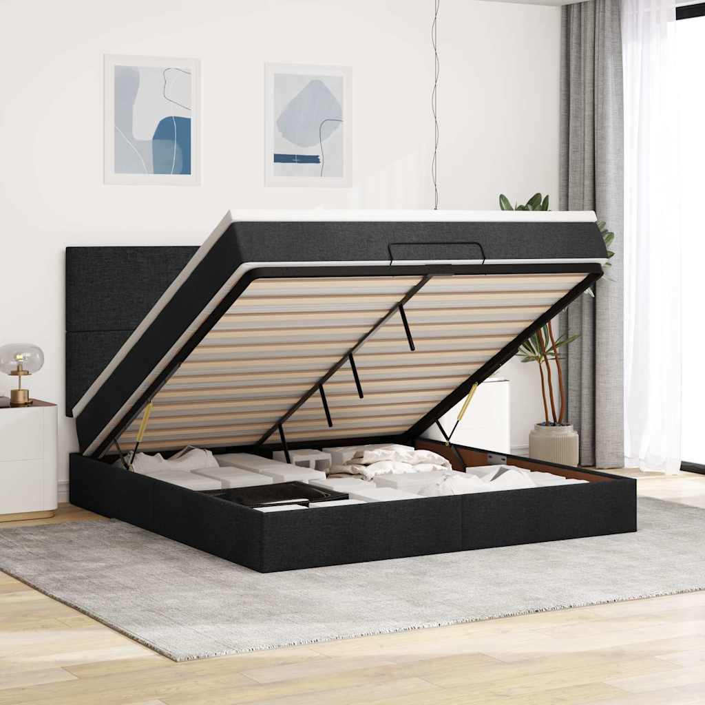 Ottoman-Bett Mit Matratze Stoff Schwarz