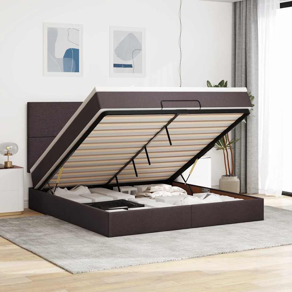 Ottoman-Bett Mit Matratze Stoff Dunkelbraun