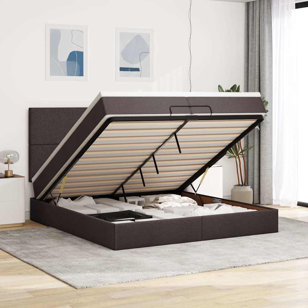Ottoman-Bett Mit Matratze Stoff Dunkelbraun