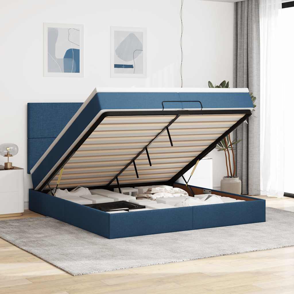 Ottoman-Bett Mit Matratze Stoff Blau