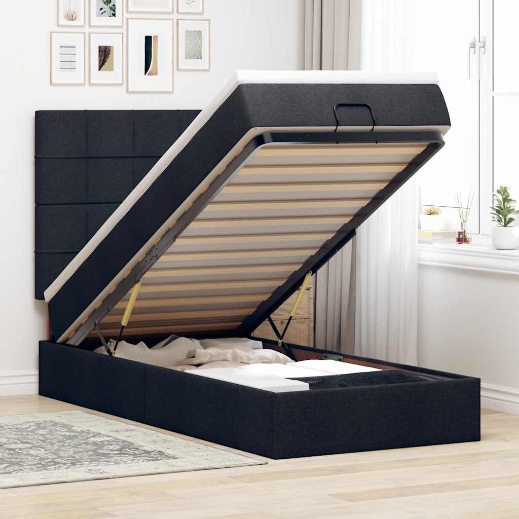 Ottoman-Bett Mit Matratze Stoff Schwarz