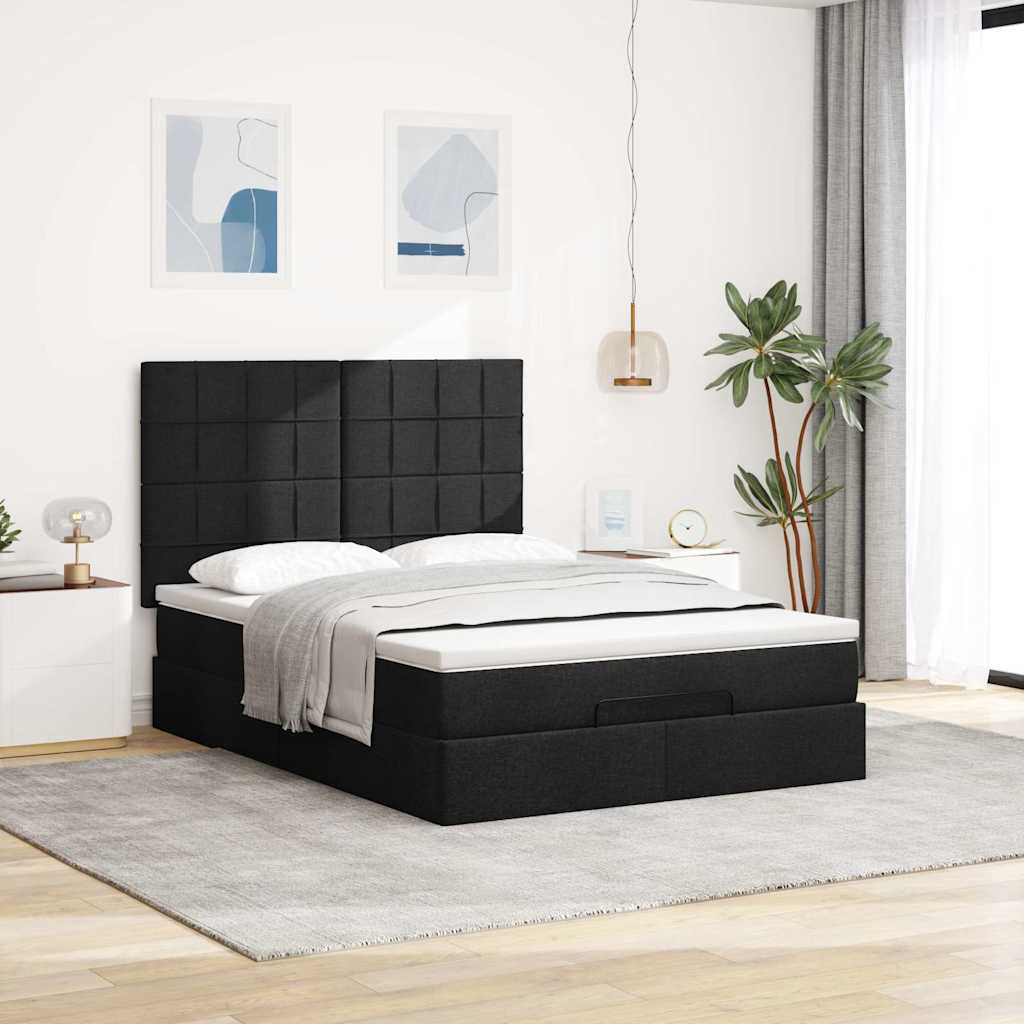 Ottoman-Bett Mit Matratze Stoff Schwarz