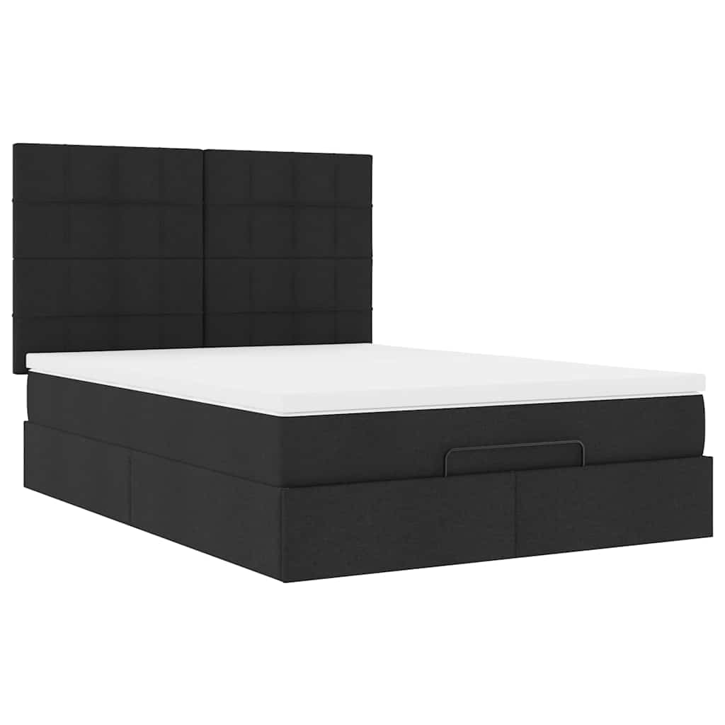 Ottoman-Bett Mit Matratze Stoff Schwarz