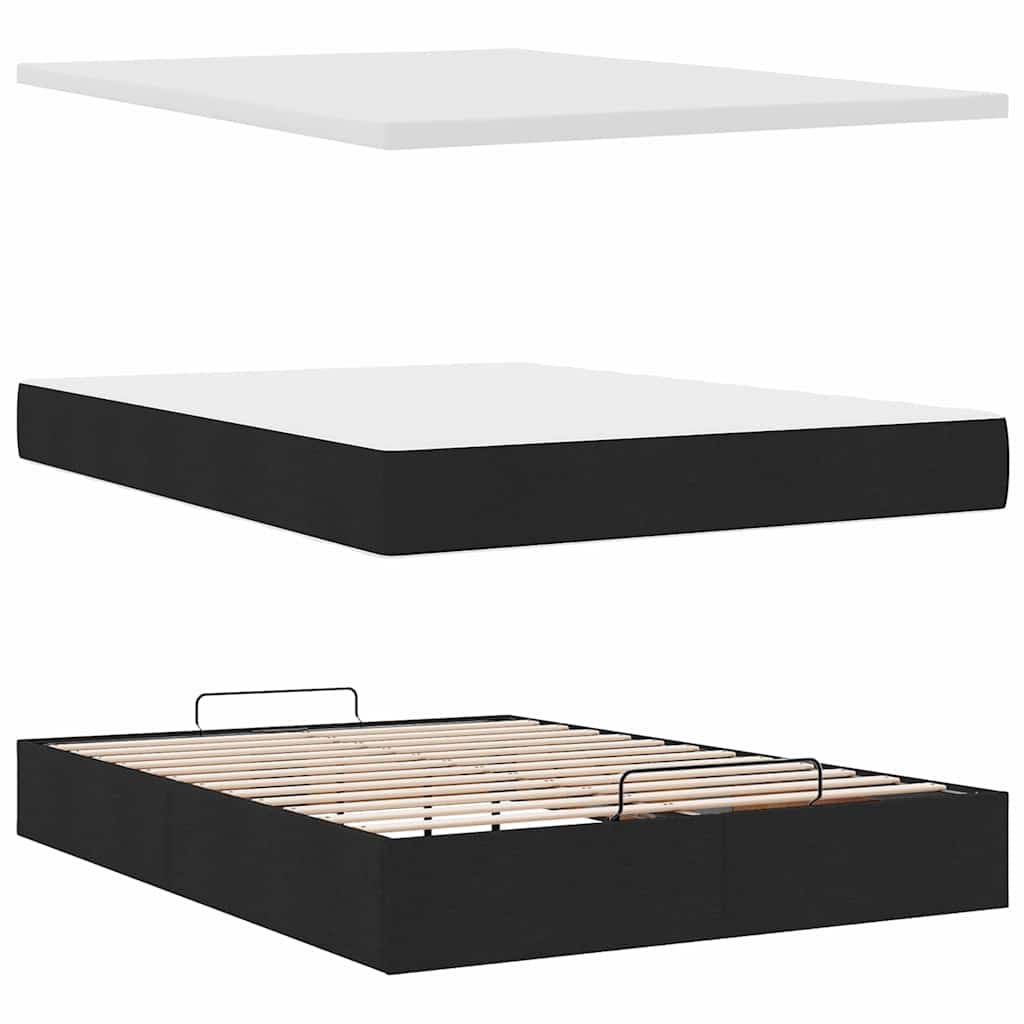 Ottoman-Bett Mit Matratze Stoff Schwarz