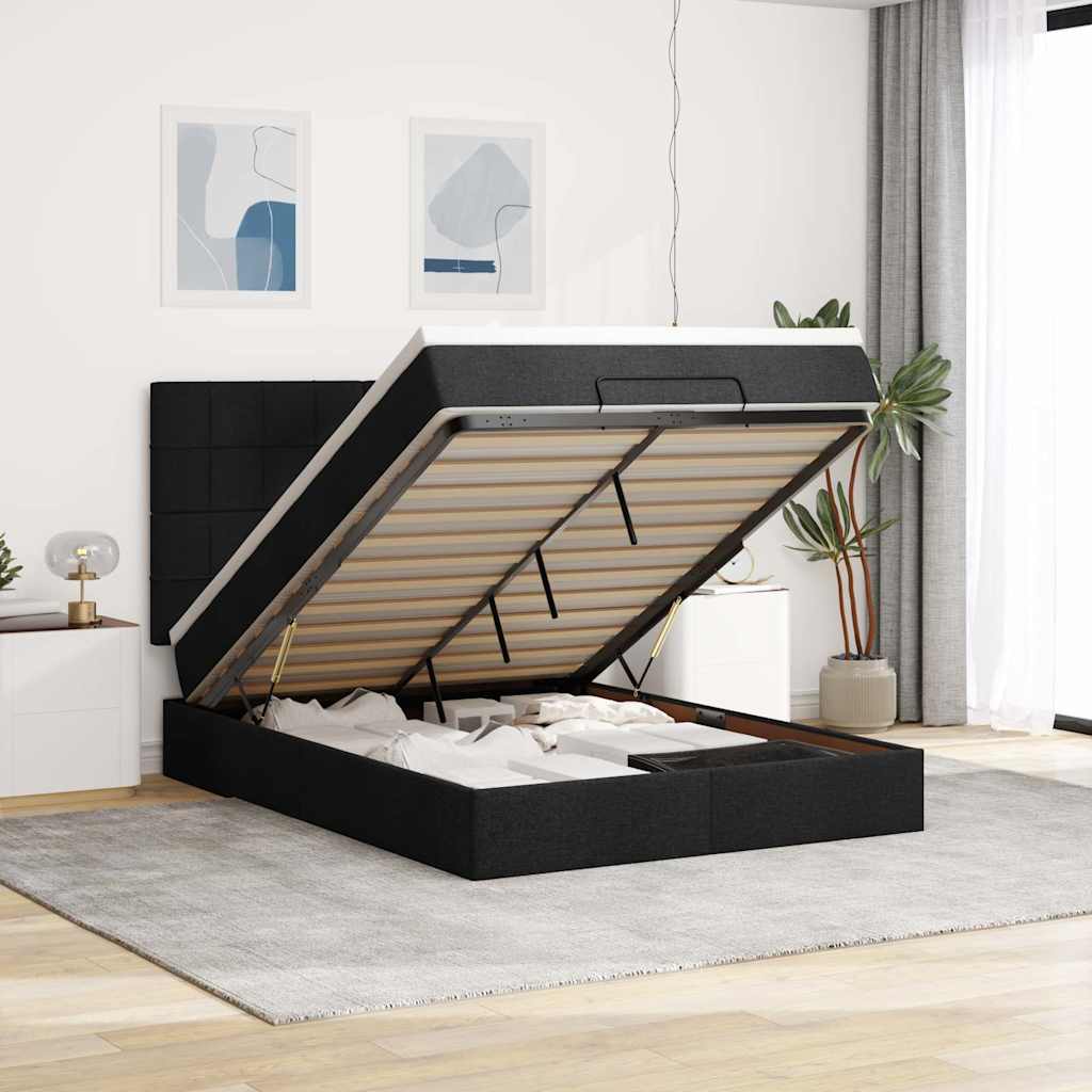 Ottoman-Bett Mit Matratze Stoff Schwarz