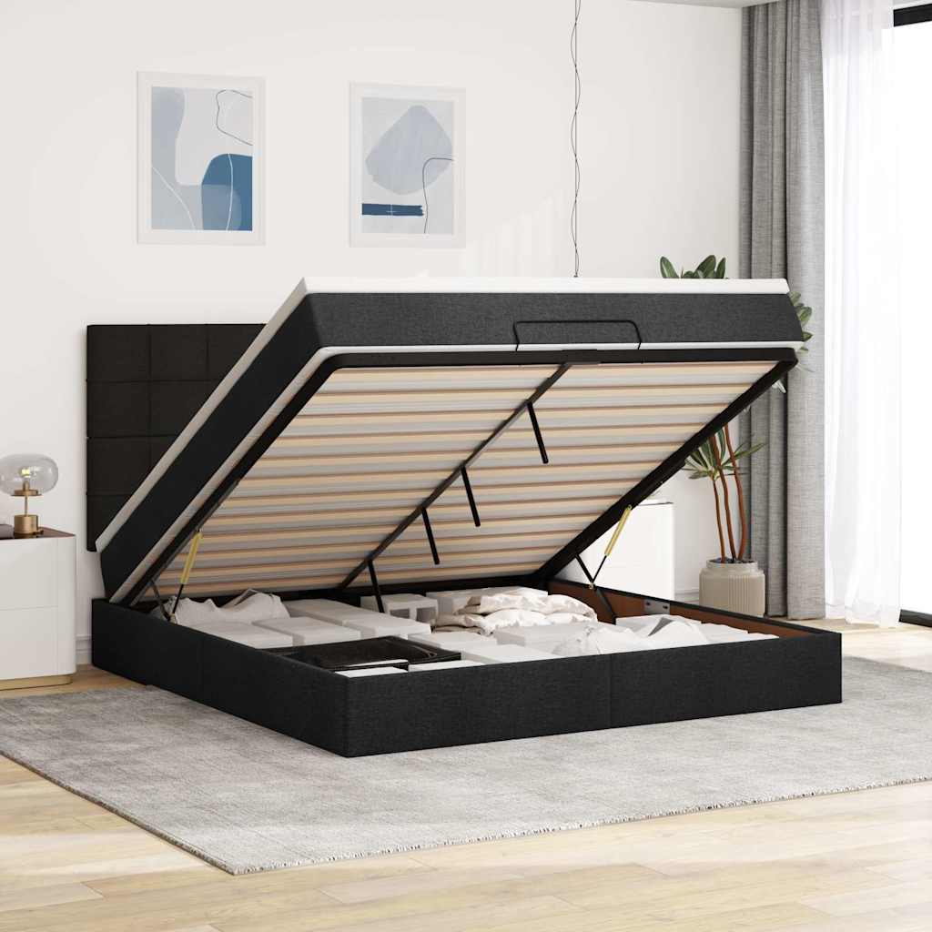 Ottoman-Bett Mit Matratze Stoff Schwarz