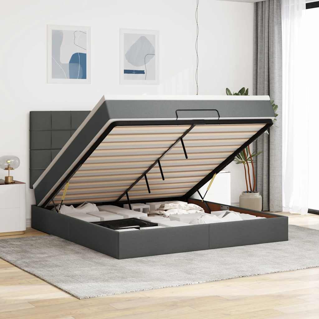 Ottoman-Bett Mit Matratze Stoff Dunkelgrau