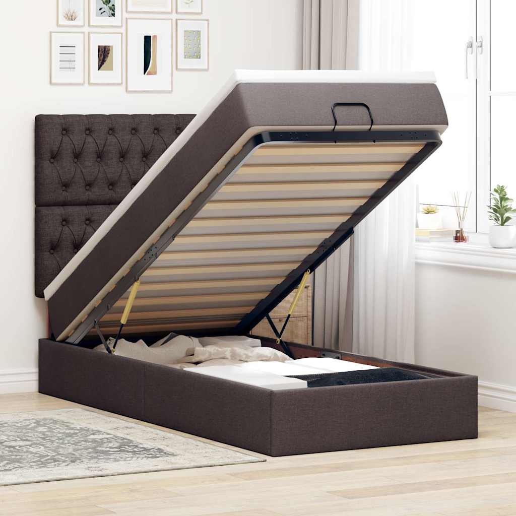 Ottoman-Bett Mit Matratze Stoff Dunkelbraun