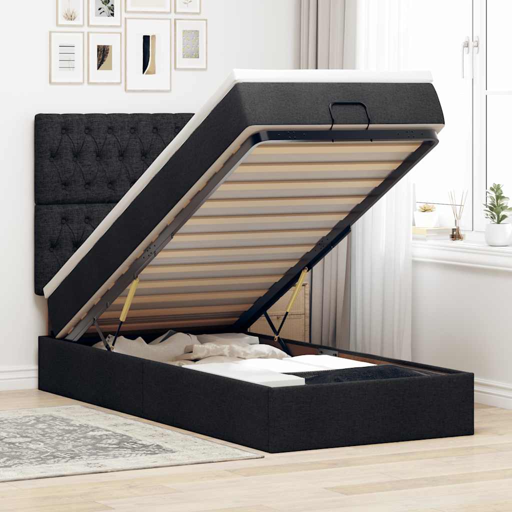 Ottoman-Bett Mit Matratze Stoff Schwarz