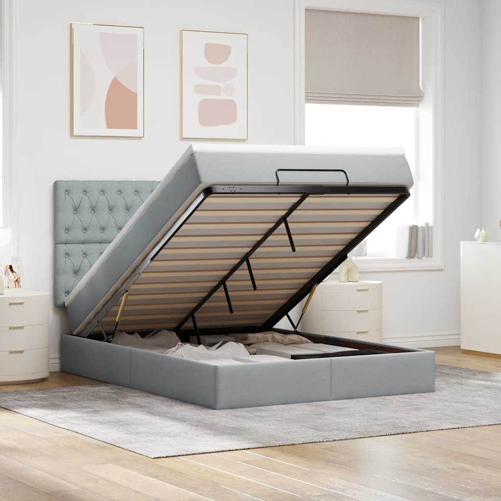 Ottoman-Bett Mit Matratze Stoff Hellgrau
