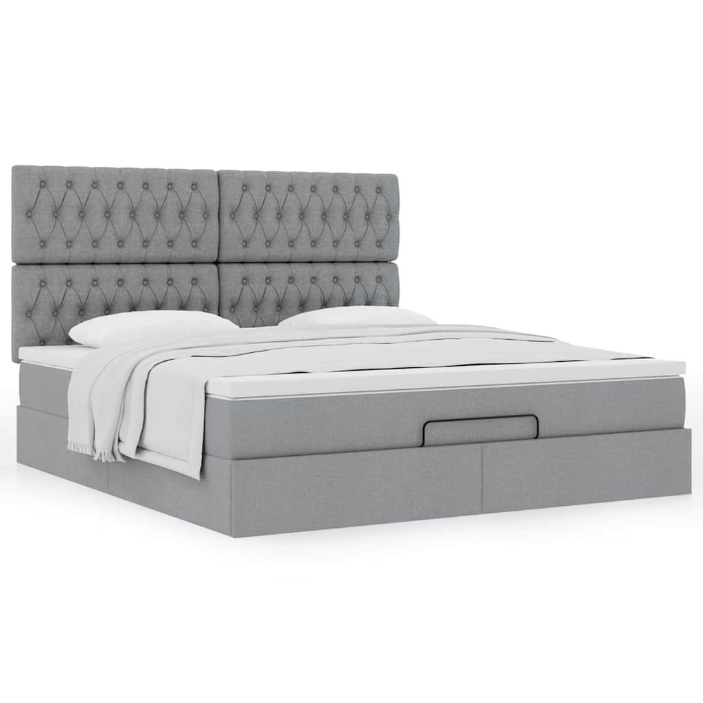 Ottoman-Bett Mit Matratze Stoff Hellgrau