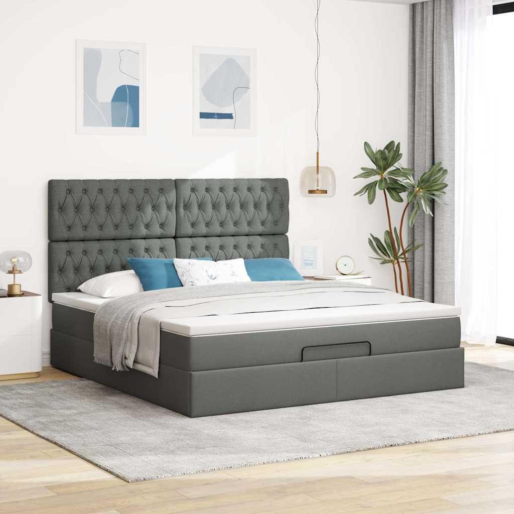 Ottoman-Bett Mit Matratze Stoff Dunkelgrau