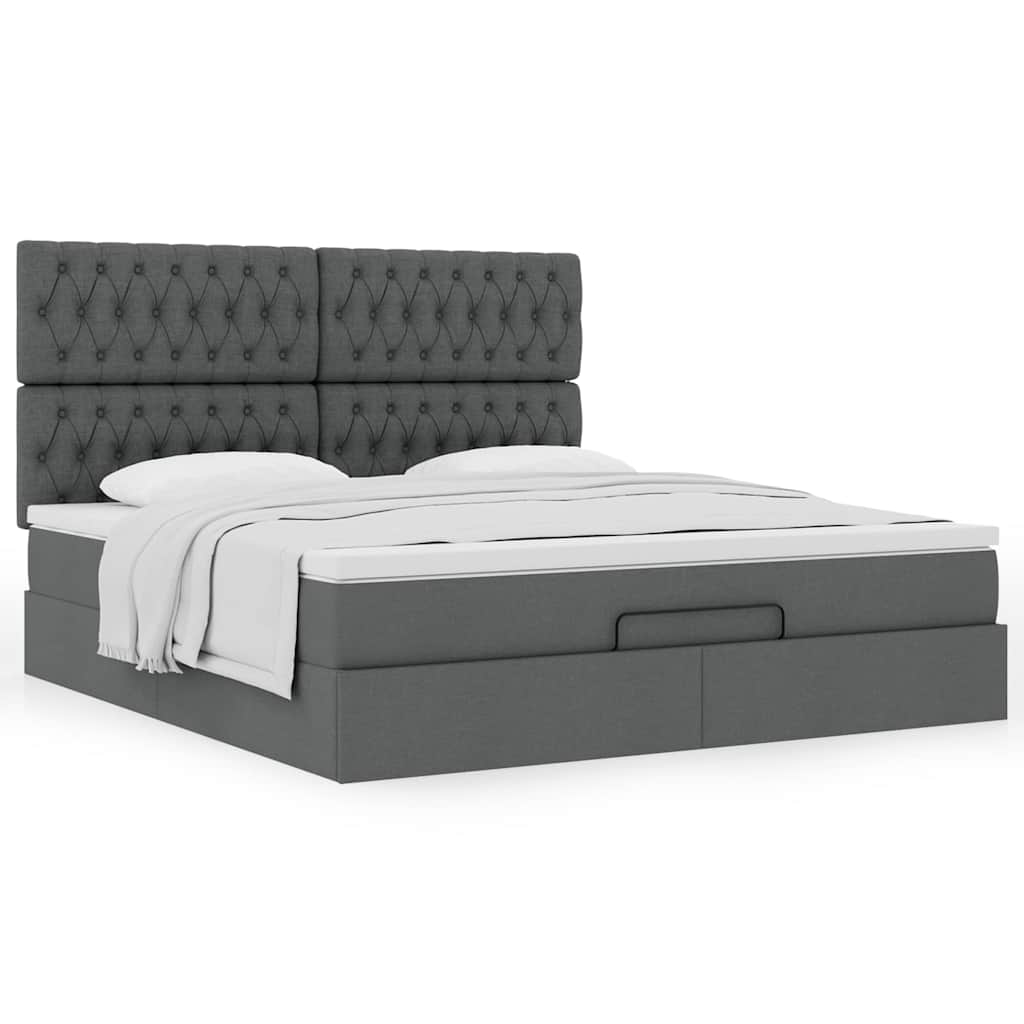 Ottoman-Bett Mit Matratze Stoff Dunkelgrau