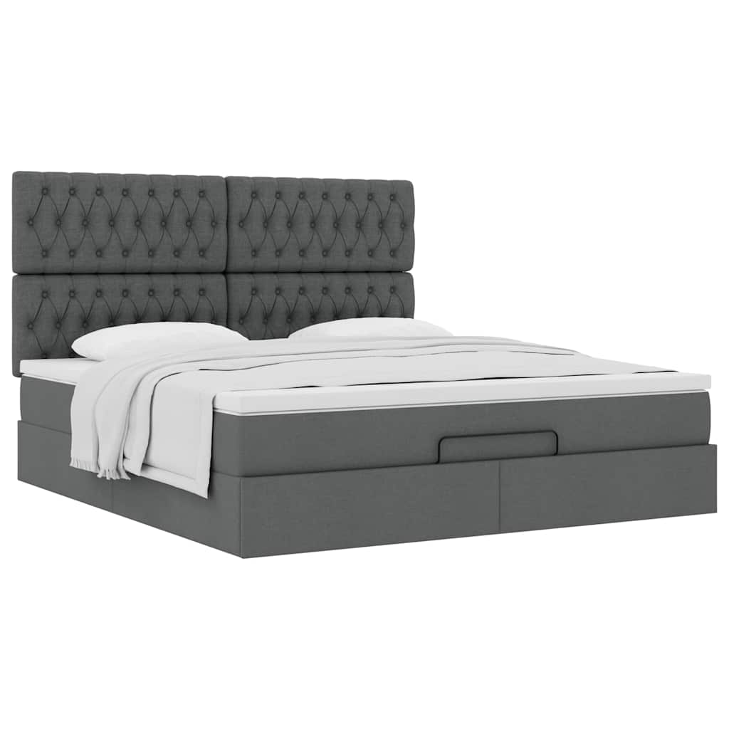 Ottoman-Bett Mit Matratze Stoff Dunkelgrau