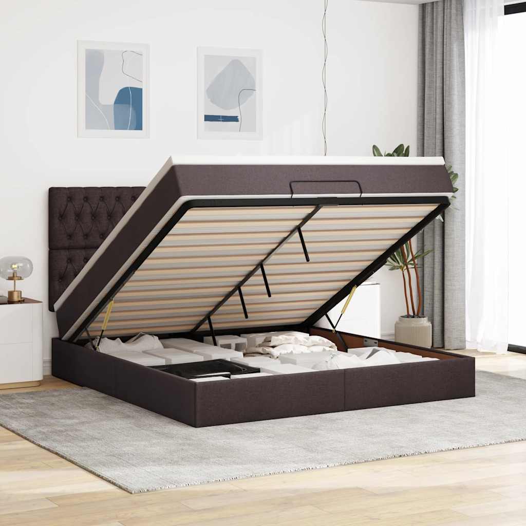 Ottoman-Bett Mit Matratze Stoff Dunkelbraun