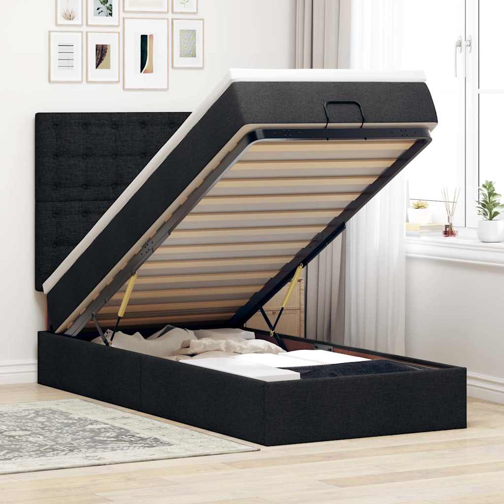 Ottoman-Bett Mit Matratze Stoff Schwarz