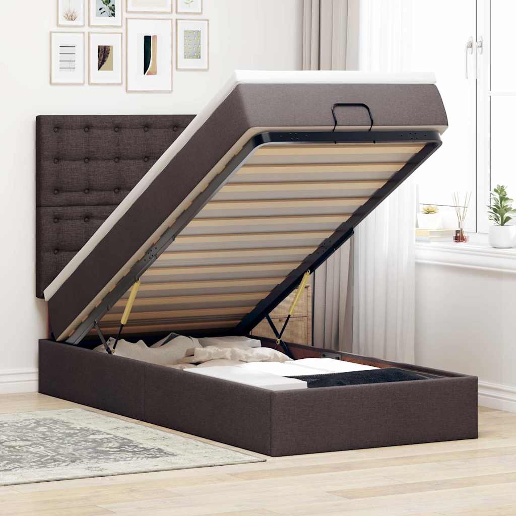 Ottoman-Bett Mit Matratze Stoff Dunkelbraun