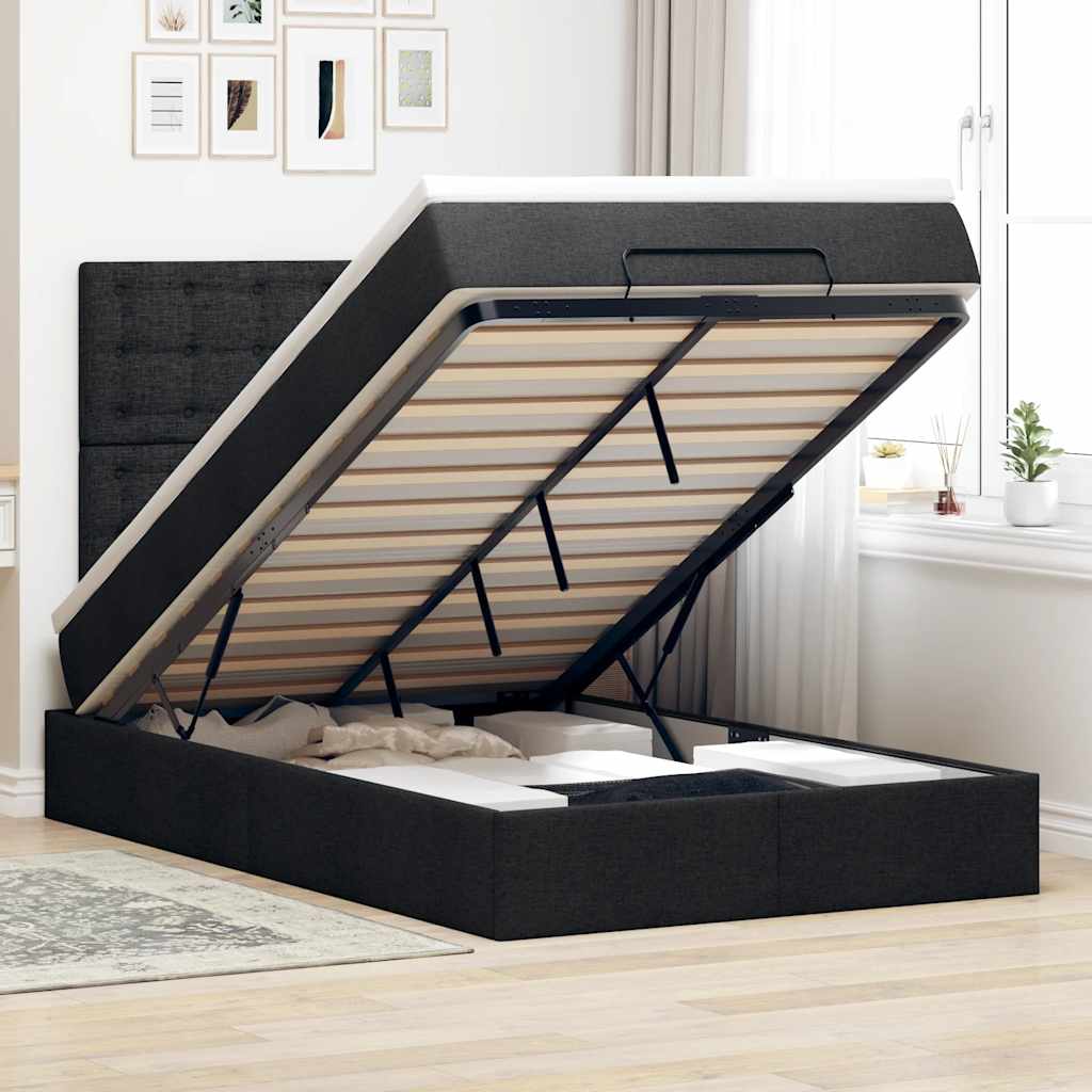 Ottoman-Bett Mit Matratze Stoff Schwarz