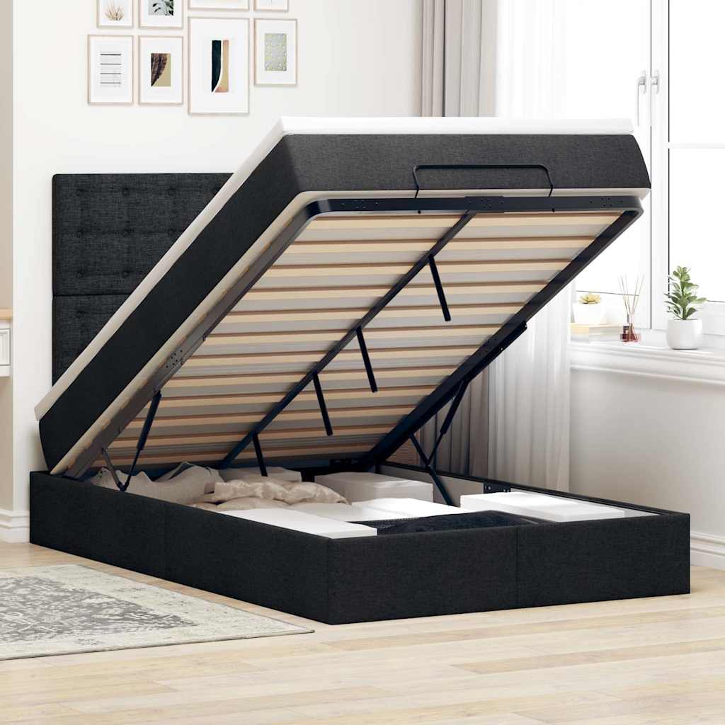 Ottoman-Bett Mit Matratze Stoff Schwarz