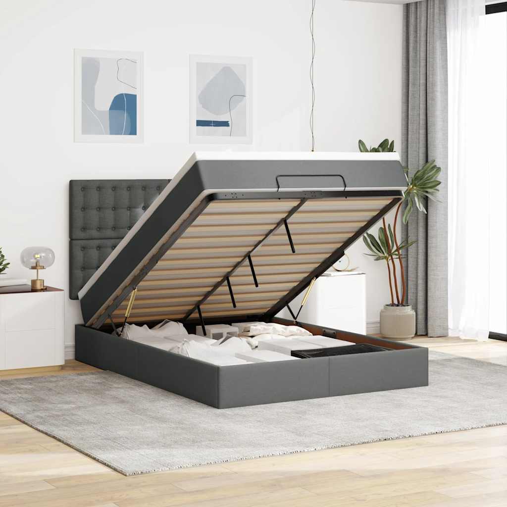 Ottoman-Bett Mit Matratze Stoff Dunkelgrau