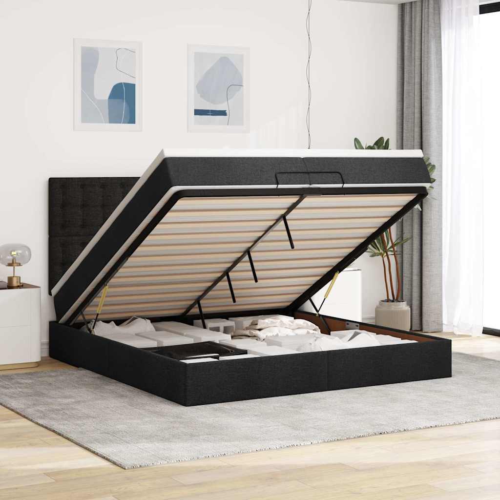 Ottoman-Bett Mit Matratze Stoff Schwarz