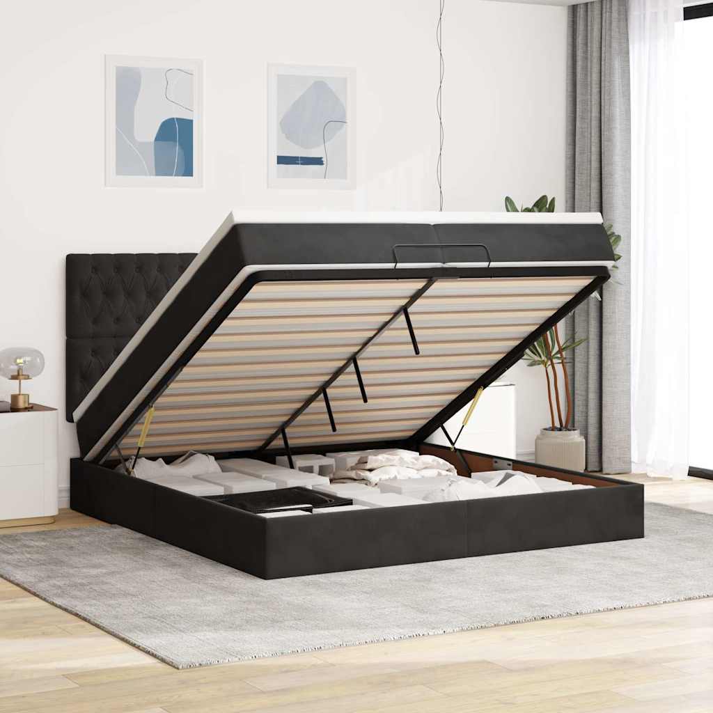 Ottoman-Bett Mit Matratzen Samt Schwarz