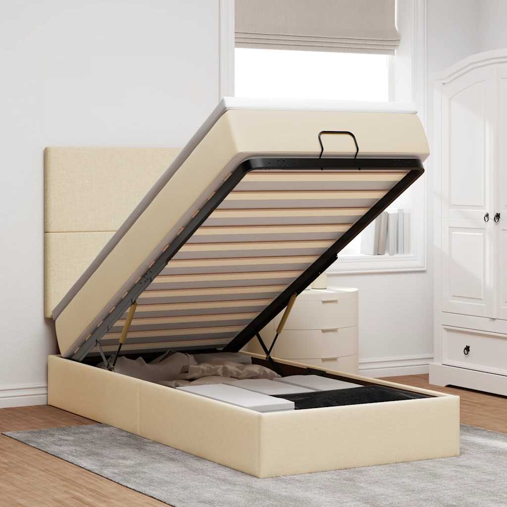 Ottoman-Bett Mit Matratze & Leds Stoff Creme