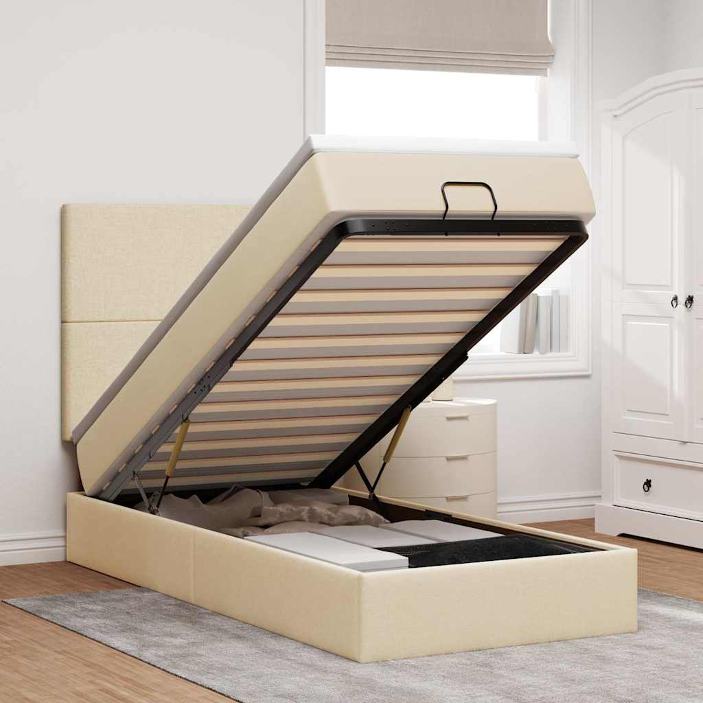 Ottoman-Bett Mit Matratze & Leds Stoff Creme