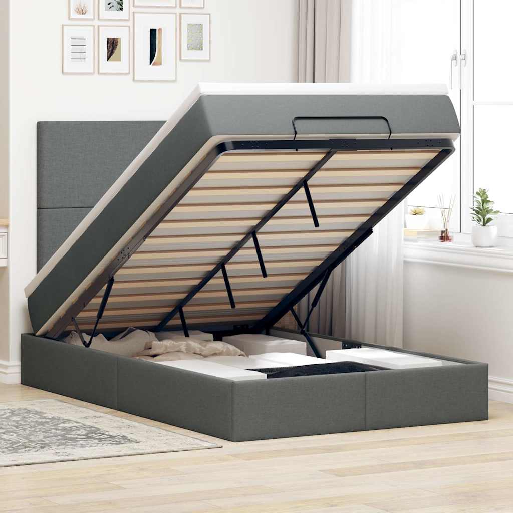 Ottoman-Bett Mit Matratze & Leds Stoff Dunkelgrau